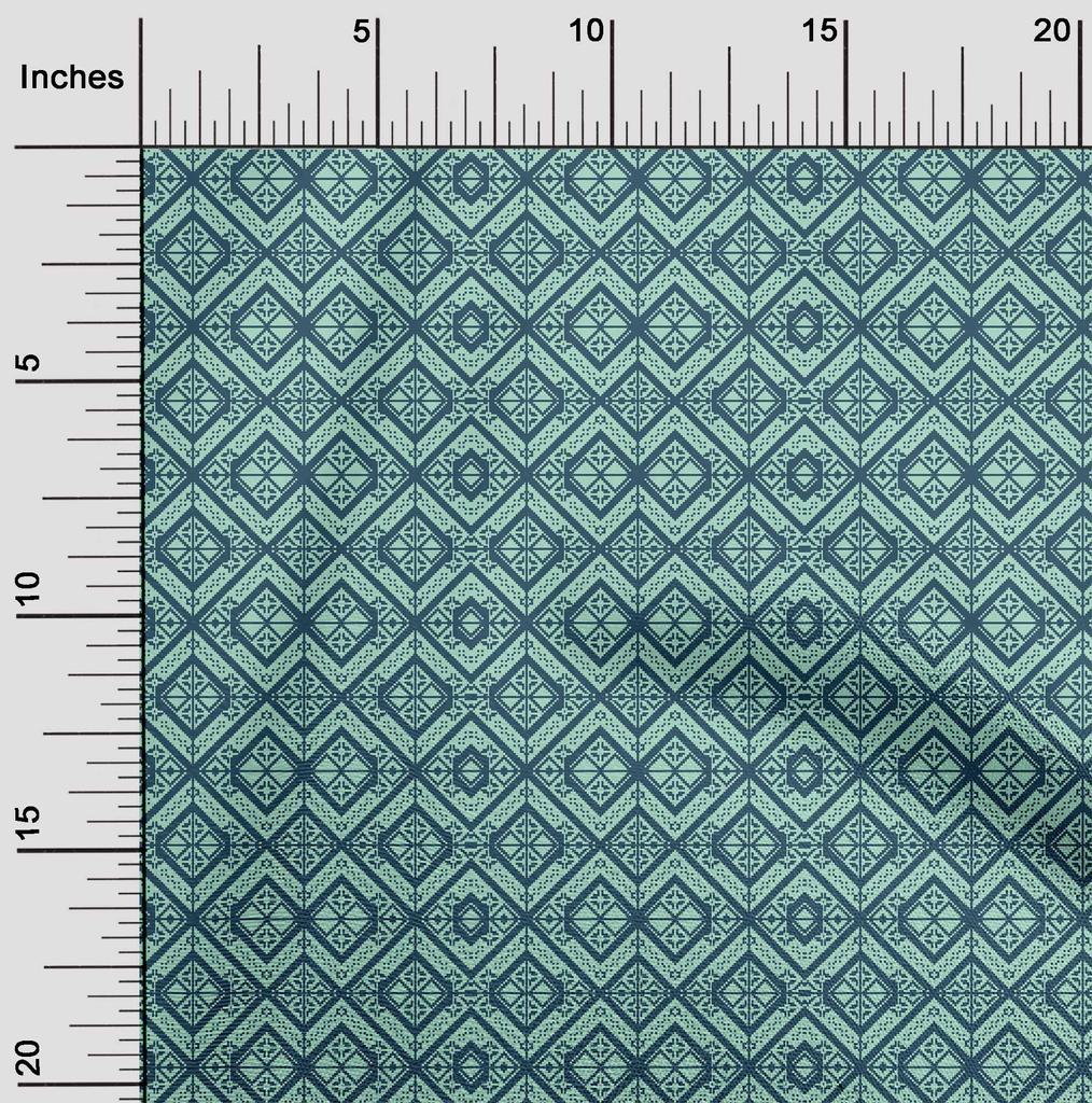 oneOone Cotton Flex Dark Teal Blue Fabric Geometric Diy Clothing Quilting Fabric Print Fabric By Yard 40 Inch