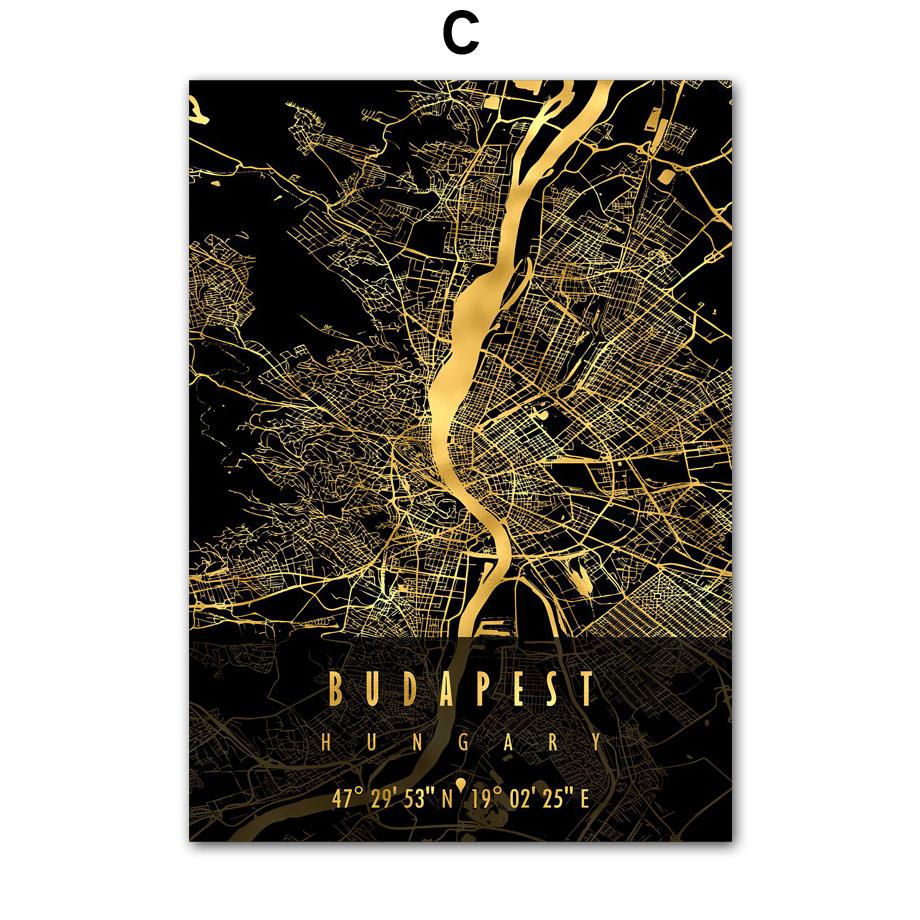 Wall Art Canvas Painting Croatia Cyprus Europe Black Golden Map Living Room Decoration Posters And Prints Clib Bar Wall Pictures