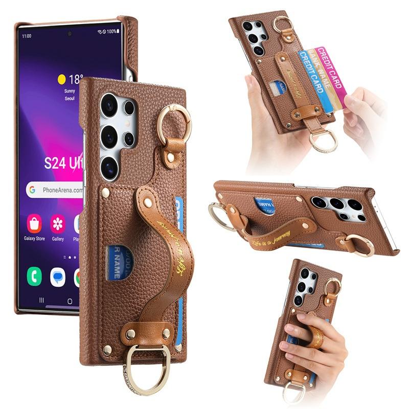 Luxury Wrist Strap Wallet Leather Case for Samsung Galaxy S25 S24 S23 S22 S21 S20 Ultra Plus S23 FE S25 + Card Holder Back Cover