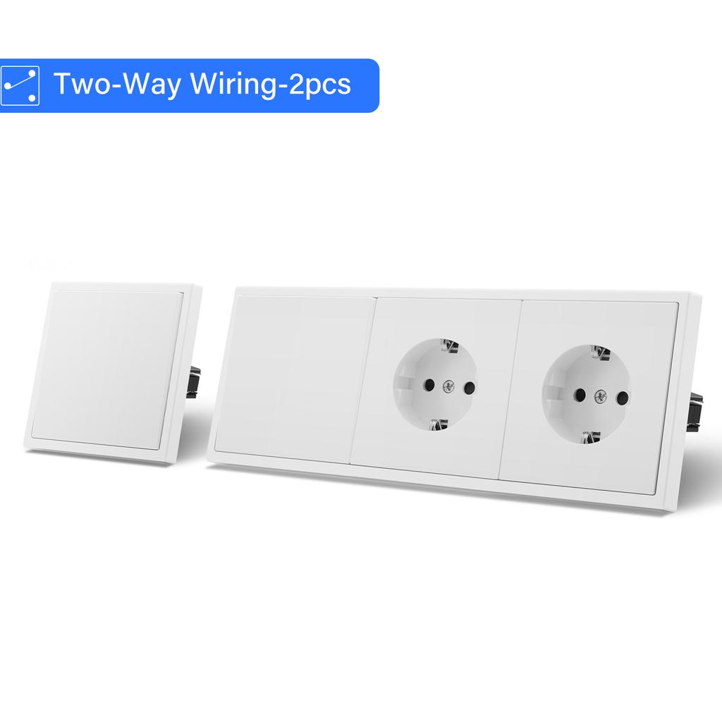 BSEED 1/2Gang Wall Light Switches 2Way Control For Stairs Bedroom With EU Standard Power Socket USB Type-c Plastic Frames 2Pack
