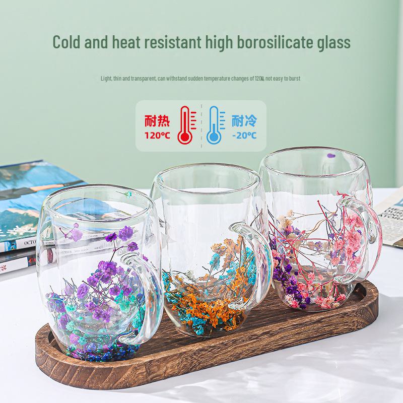 „Cahă elegantă de sticlă cu două straturi de 10 oz pentru cafea sau apă, design creativ și de mare valoare”