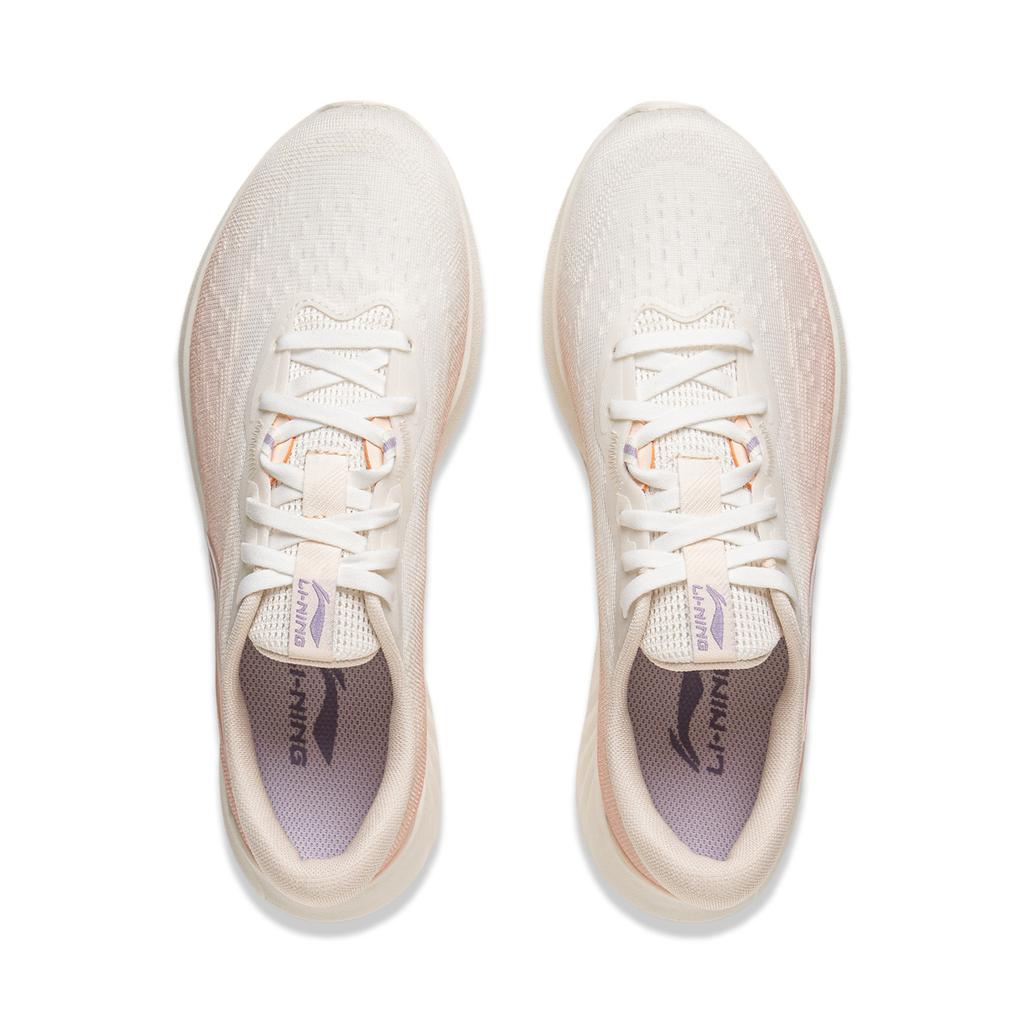 New LiNing Qingyi Cushioning, Slip Resistant, Lightweight Low Top Sprint Running Shoes Women's Mist White/Light Bud Orange ARSV030-1