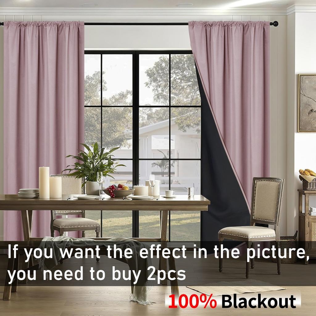 100% Blackout Curtains with Coated Lining Thermal Insulated Sun Blocking Rod Pocket Curtains for Bedroom Living Room Home Decor