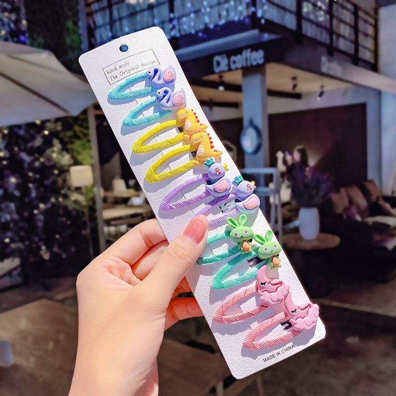 10 pçs/conjunto Meninas Bonito Desenho Animado Unicórnio Arco-Íris Flor Presilhas de Cabelo Crianças Doce Decoração de Cabelo Franja Grampos de Cabelo Acessórios de Cabelo