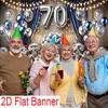 2D Plane 70th Birthday Party Background Banner - Elegant Blue and Silver Polyester Design