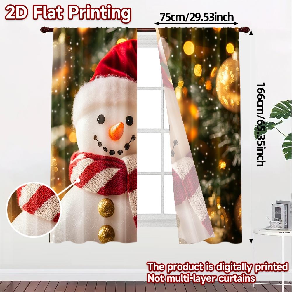2pcs,Curtains Cute Snowman Christmas Ornaments_b (2) Popular Curtain Fabric Prints Light Filtering Curtains Decorations For Home