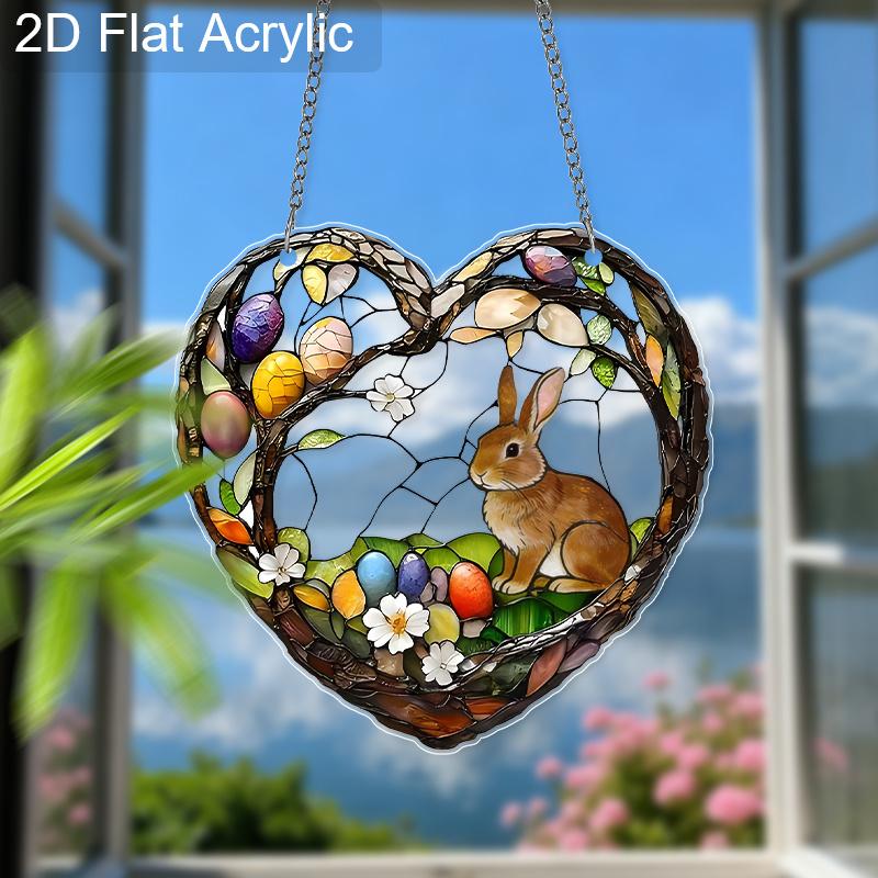 Acrylic Heart-Shaped Easter Bunny Suncatcher Stained Glass Effect Window Hanging Ornament Easter Lover Gifts