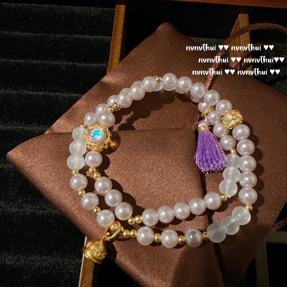 Mermaid Bubbles, Moonstone Bead Bracelet, Mermaid Tears, Plated With 18K Gold, Bead Zircon Earrings, Ear Clips.