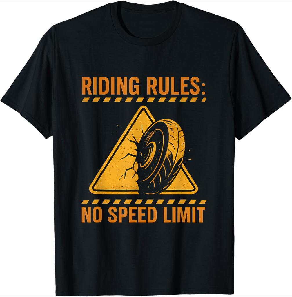 Riding Rules No Speed Limit Motorcycle Hazard Sign Design100 Cotton Summer Oneck Short Sleeve Casual Printed Unisexs Tshirt