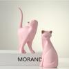 Lot de 2 statues de chat rose géométriques en résine pour décoration de maison ou de bureau