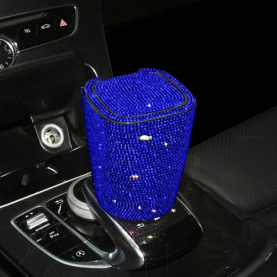 1pc Luxury Sparkling Crystal Ashtray with Lid, Glittering Cup Holder Design, Crystal Decorative, Portable Smokeless Cylinder