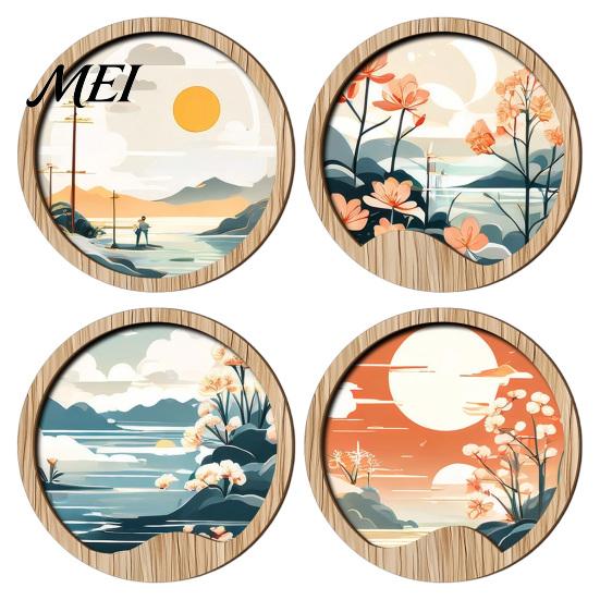 Nature Art Prints for Home Wall Nordic Wooden Sign, Round Botanical Landscape Hanging Decor Living Unique Housewarming Gifts Friends Room Bedroom,