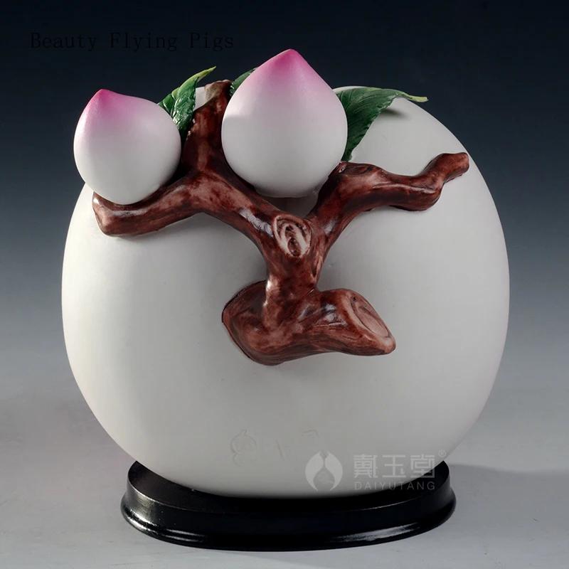 1PCS ceramic longevity peach ornaments living room table feng shui handicrafts birthday gifts for the elderly