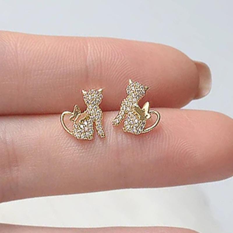 commuting versatile cat earrings, cute kitten butterfly exquisite earrings, Korean version of temperament earrings for women