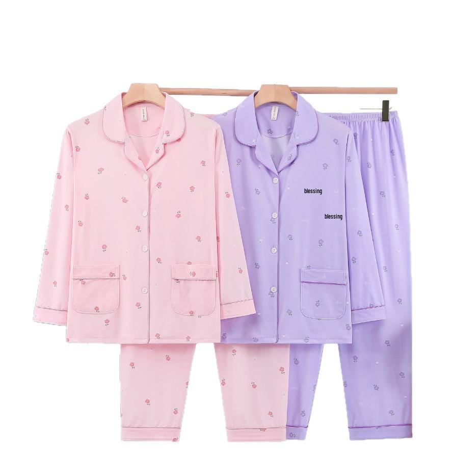 Dingdang Guifei Women's Autumn/Winter Pajama Set - Long Sleeve Turn-Down Collar Comfortable Homewear