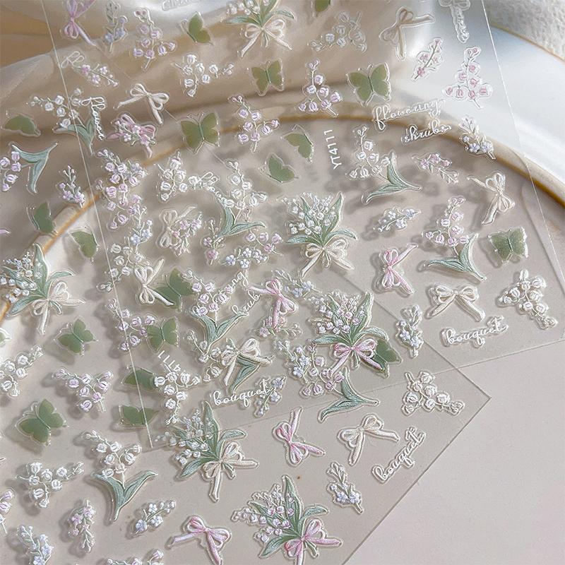 Romantic Lily Of The Valley Nail Art Sticker Wreath Butterfly Dreamy Adhesive Nail Art Decorations Stickers Manicure Decals