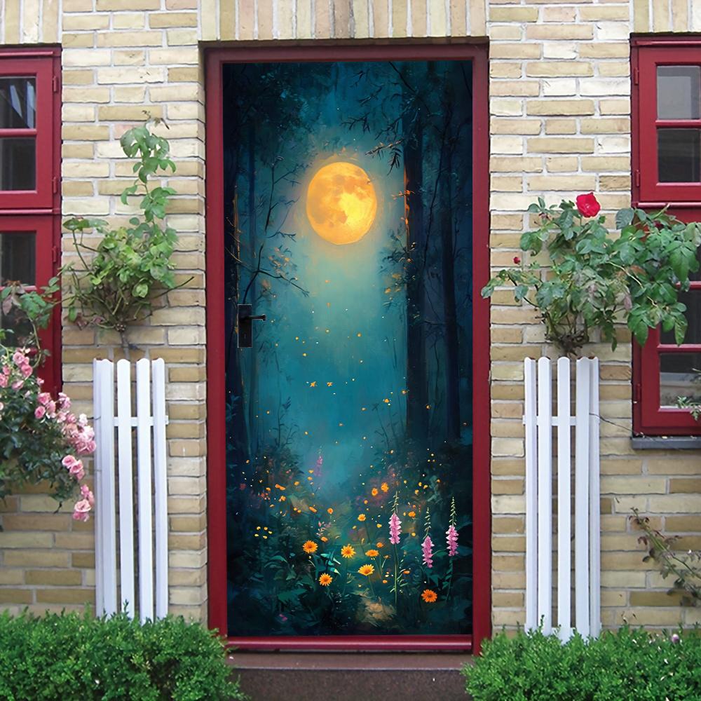 

1pcs Dream Forest Moonlight Door Stickers, 3D Fluorescent Wall Stickers, Children s Room Bedroom Living Room Decoration Stickers (as the picture,77x200cm)