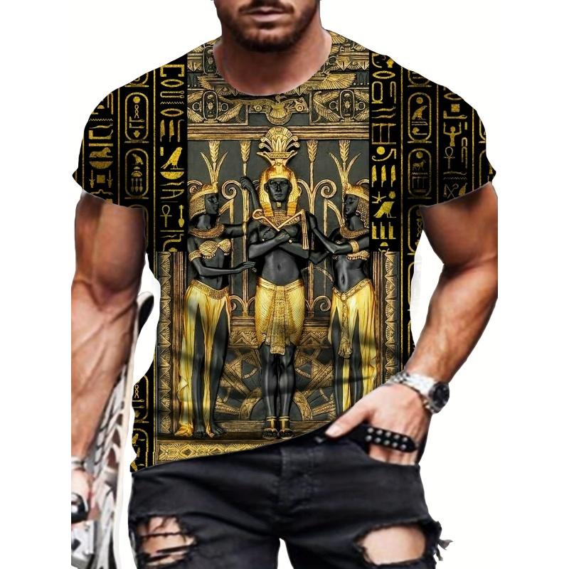 Altes Ägypten Pharao Muster 3D Gedrucktes T-Shirt Für Herren Sommer Freizeit T-Shirts Rundhals Oberteile Locker Kurze Ärmel Kleidung