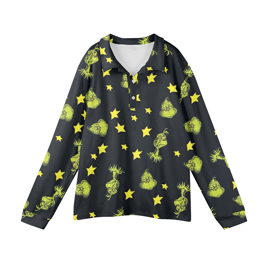 Men's Casual Christmas Print Button Long Sleeve Shirt