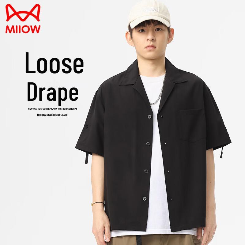 MiiOW Men s Ice Silk Short Sleeve Casual Shirt M