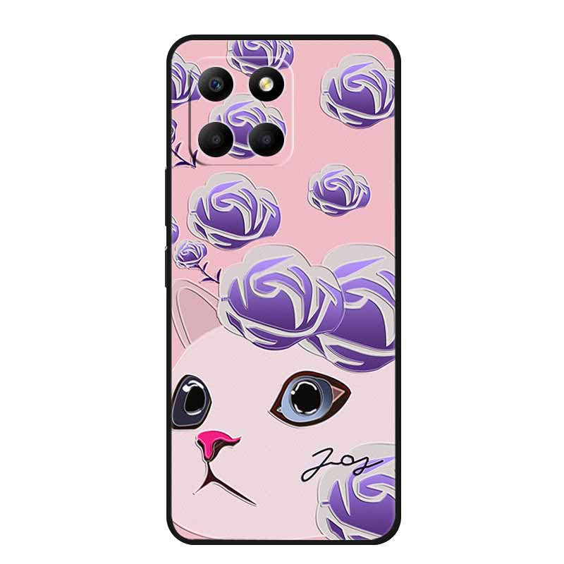 3D Emboss Case For Honor Play 9A 2024 X5b Plus X8C X6C 4G Phone Case 9 A X 8 6 C Coque Flowers Black Silicone Soft Back Cover