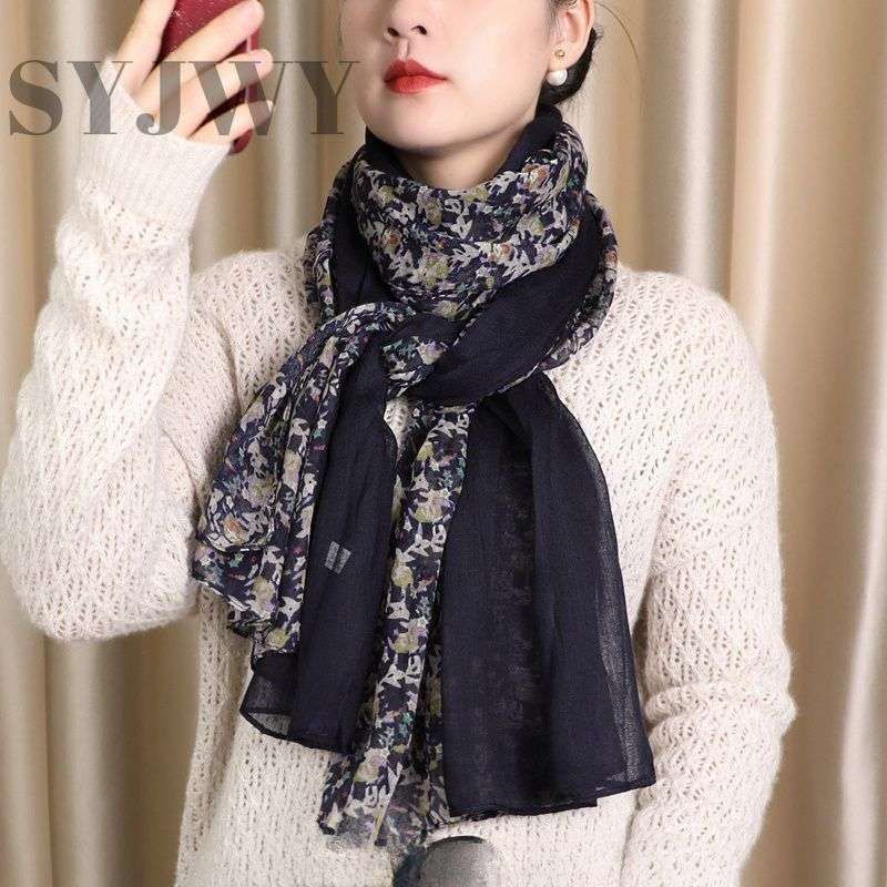 

Artistic Vibe - Cotton And Linen Floral Pleated Scarf, Perfect For Travel Photos, Lightweight Shawl, Neck Warmer, And Stylish Neck Protector. One Size