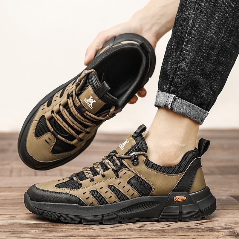 Fashion Genuine Leather Sports Sneakers Man Outdoor Camping Hiking Shoes Men Travel Casual Shoes Lace-up Walking Climbing Men's Footwear