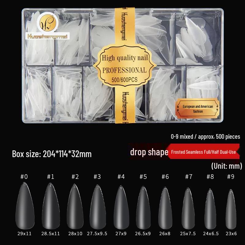 

European & American Frosted Long Trapezoid Seamless Abrasive Nail Tips - Full & Single Numbers for Nail Salons