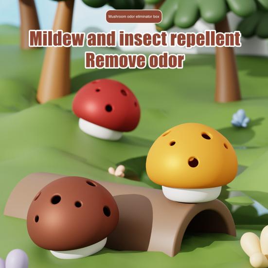 3Pcs Mushroom Odor Removal Box Self-adhesive Home Bathroom Wardrobe Cabinets Air Freshener Deodorization Fragrance Tablets Storage Box