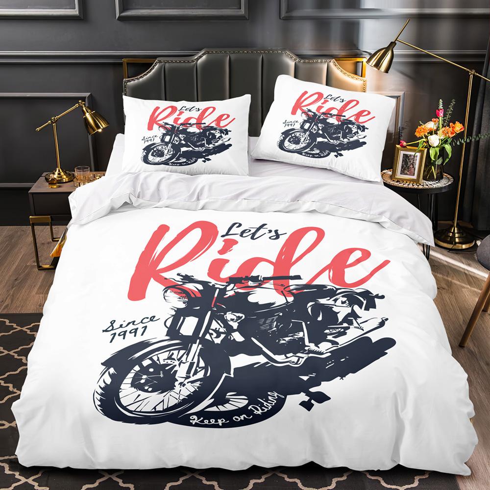 3D Printed Retro Motorcycle Bedding Set for Boys and Men, Down Duvet Cover and Pillowcase 2/3pc, Single Double Bed, All Sizes Duvet Cover Set