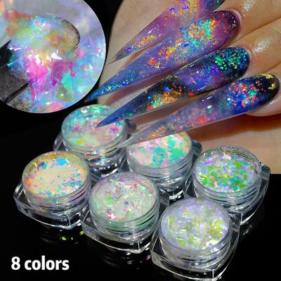 Boxed Sequin Opal Powder Color Reflective Acrylic Powder Glitter for Nails 0.3g Manicure Art Glitter Decoration