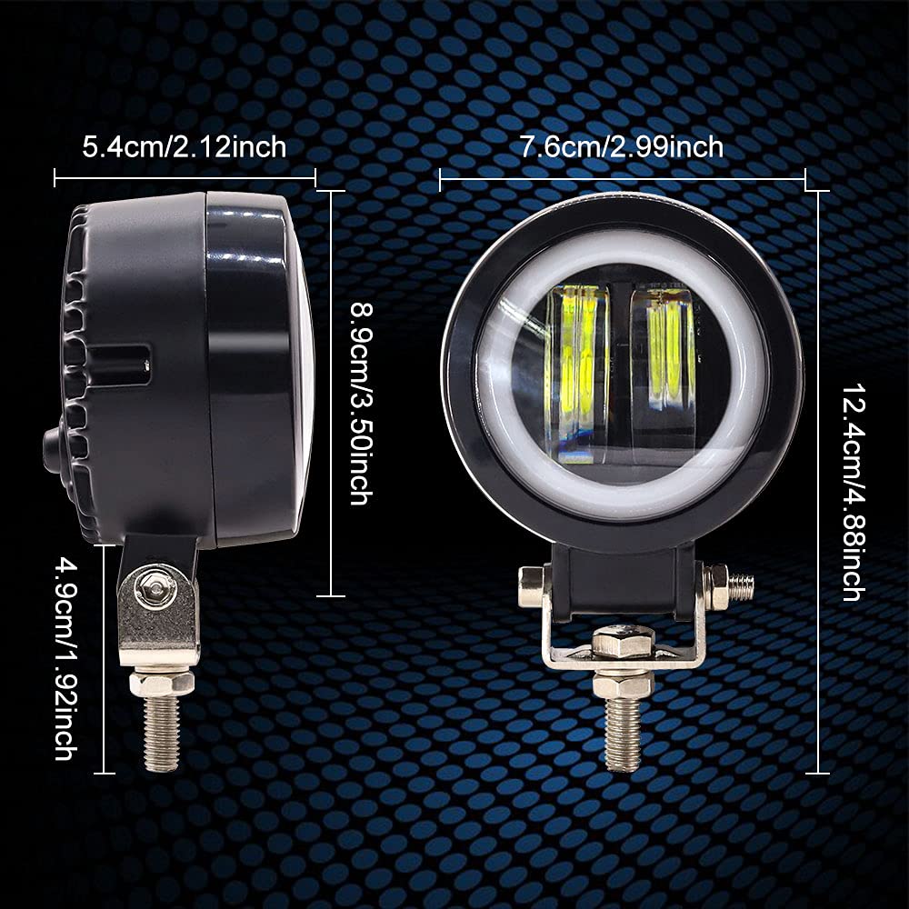 20W Motorcycle Fog Lights with Cut Line and White Squid LED Work High Long Shock with Set of 2 X-STYLE Rings, Lights, 12V/24V DC, Brightness,