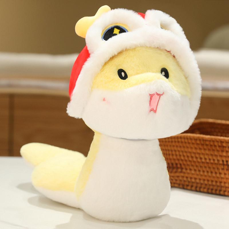New Year Cartoon Lucky Snake Animals Plush Figure Dolls Soft Pillow Toys Wear Lion Clothes Funny Christmas New Year Gift