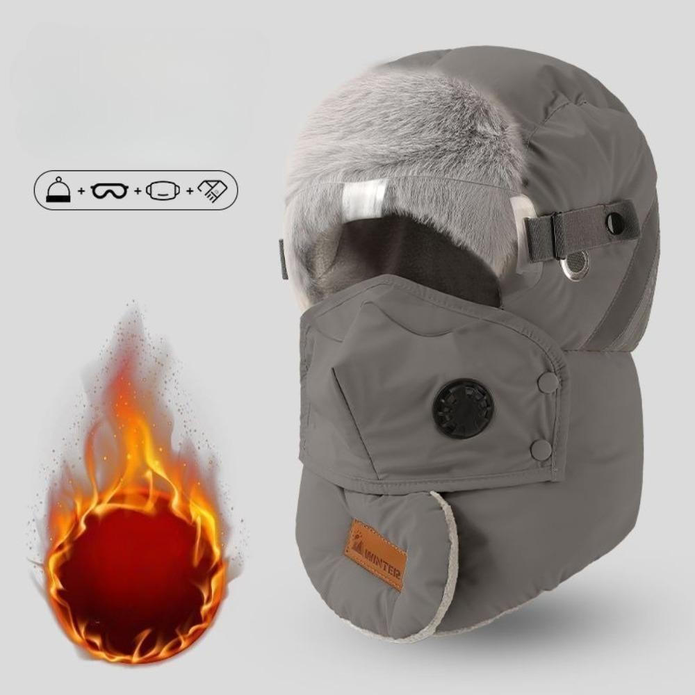 

Winter cycling hat, warm, anti cold wind, hood cover, electric bike snow cover, face mask, cotton, Lei Feng hat With goggles сірий колір