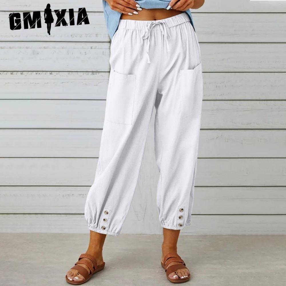 

GMXIA 12 Color Women s Fashion Casual Solid Color Print Pants & Capris S белый