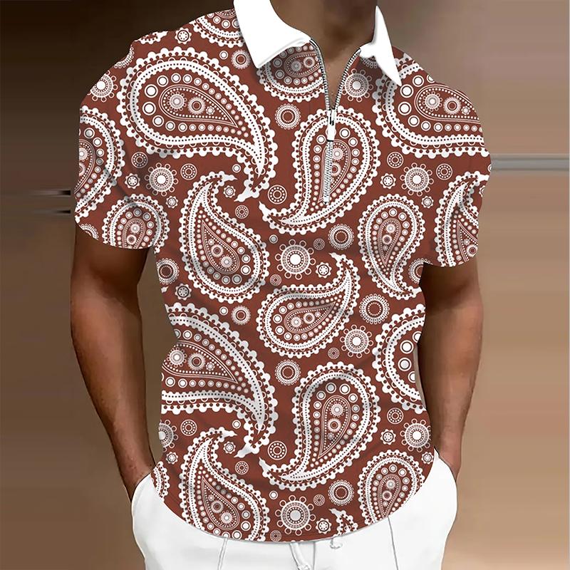 

Men s Shirt Polo Casual Zip Short Sleeve Fashion Casual Zipper Summer Spring Regular Fit 3D Retro Print Shirt 8XL золотой