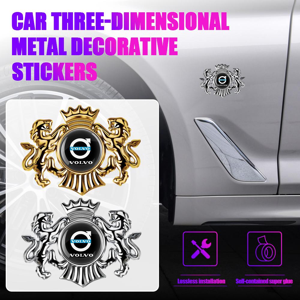 Fashion 3D Metal Lion Crown Gold Silver Side Emblem Decoration Badge Car Sticker For Volvo XC60 V40 S60 V50 V60 C30 S40 XC40 S80 ari963