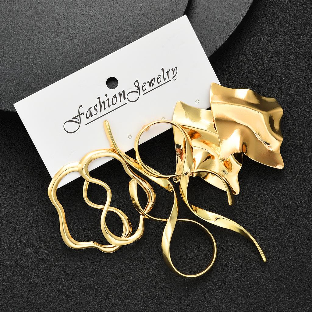 6pcs Retro Exaggerate Metal Irregular Design Earrings Set for Women Fashion Line Shape Twist Geometry Long Earrings Jewelry Gift