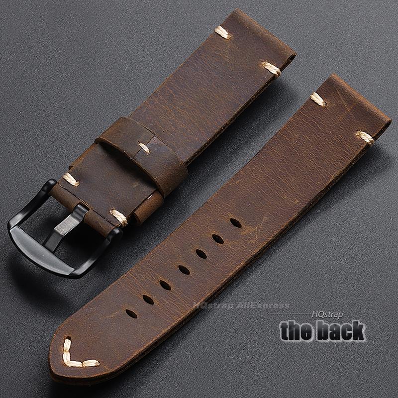 Cinturino Vintage Fatto a Mano 22mm 24mm 26mm Pelle di Vacchetta Crazy Horse Cinturino di Ricambio Universale per Uomini Donne Accessori Bracciale