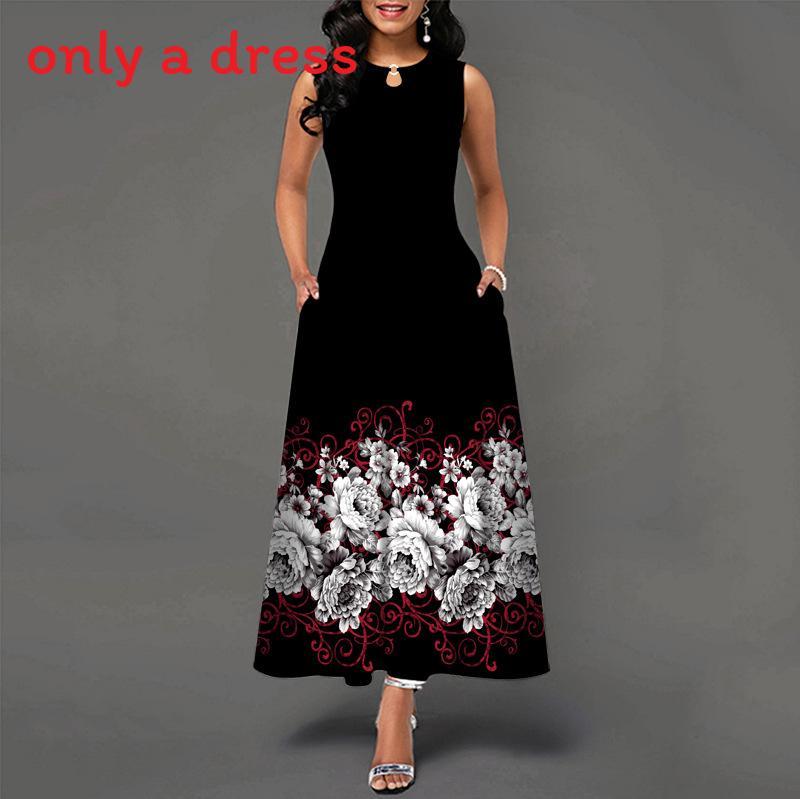 Urban Chic Printed Polyester Sleeveless Maxi Dress For Work And Casual Wear