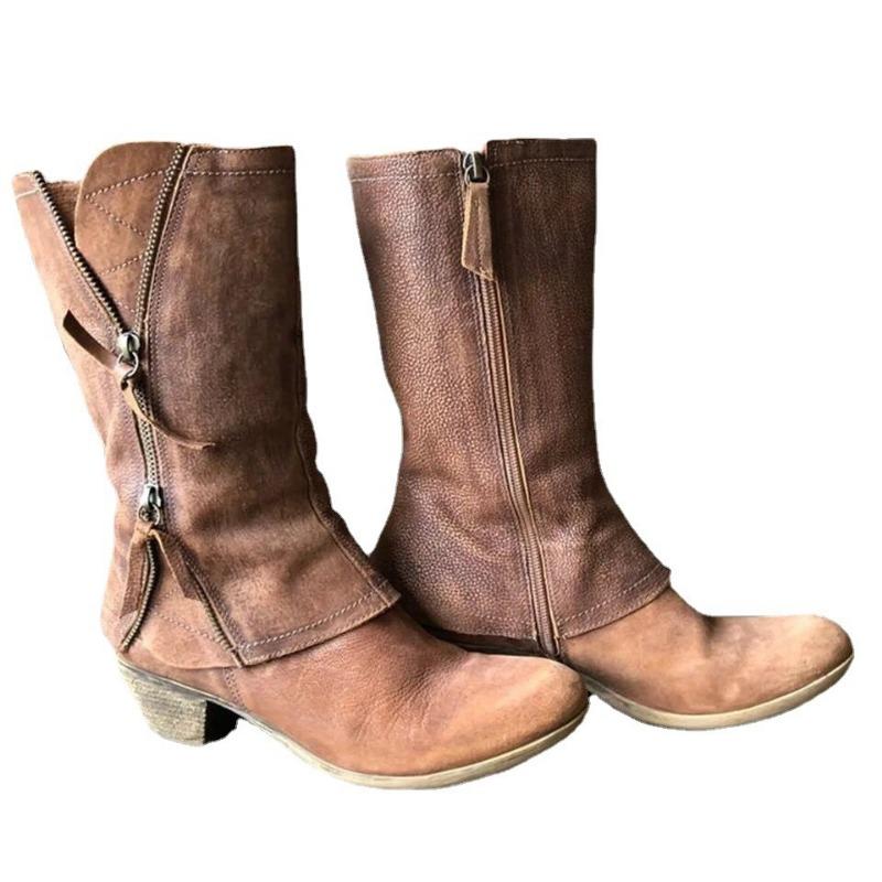 New large size women's shoes thick heel women's leather boots side zipper Martin boots women's new medium boots