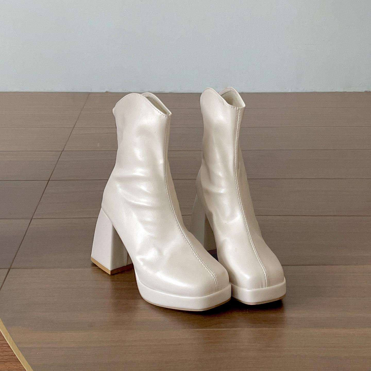 

Retro black thick high-heeled British Martin boots women s 2025 new autumn and winter skirt slim velvet short boots 40 бежевый