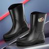 Men's Mid-Calf Rain Boots Pure Black Fishing Boots Slip-Resistant Large Size 39-48 Waterproof Rubber Shoes Eco-Friendly