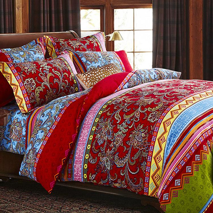Thickened Four-piece Home Textile Set with Ethnic Pattern Bed Sheets and Quilt Covers