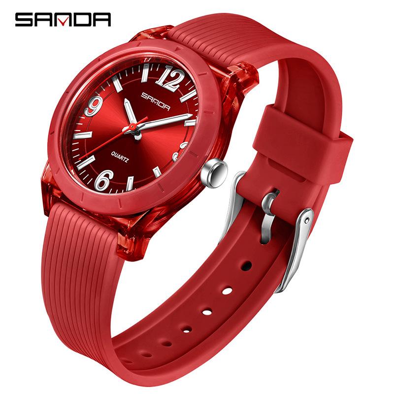 Sanda TEMU Hot-Selling Waterproof Quartz Luminous Student Watch with Thin Transparent Case for Children