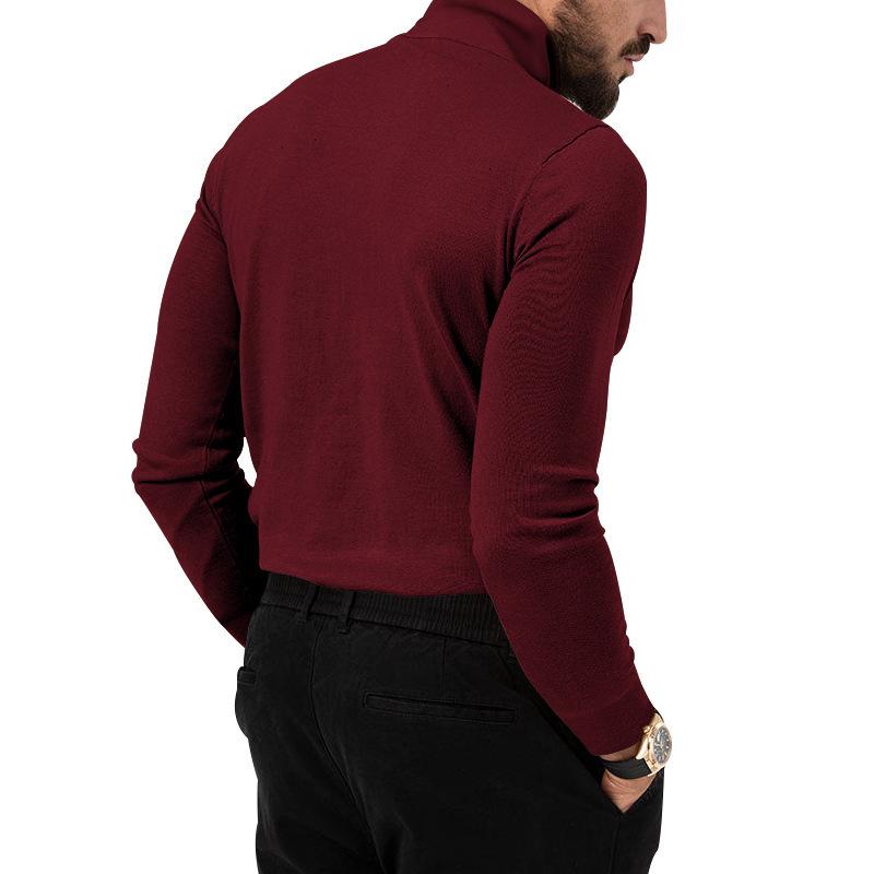 Men's Autumn/Winter High-Neck Knit Sweater - European/American Style Solid Color Long-Sleeve Fashion