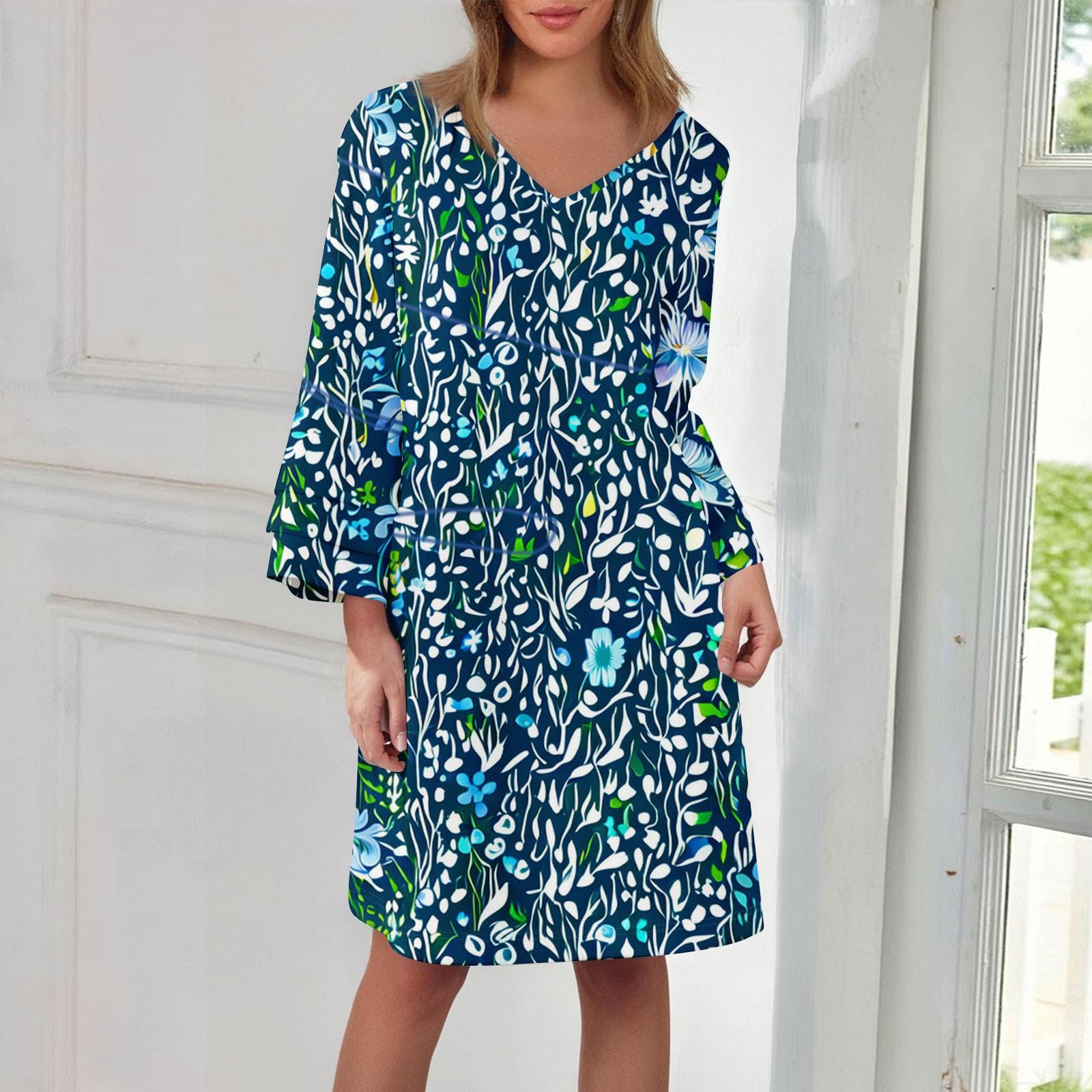 Women s Fashion Casual Round Neck Three-quarter Sleeve Midi Dress 110