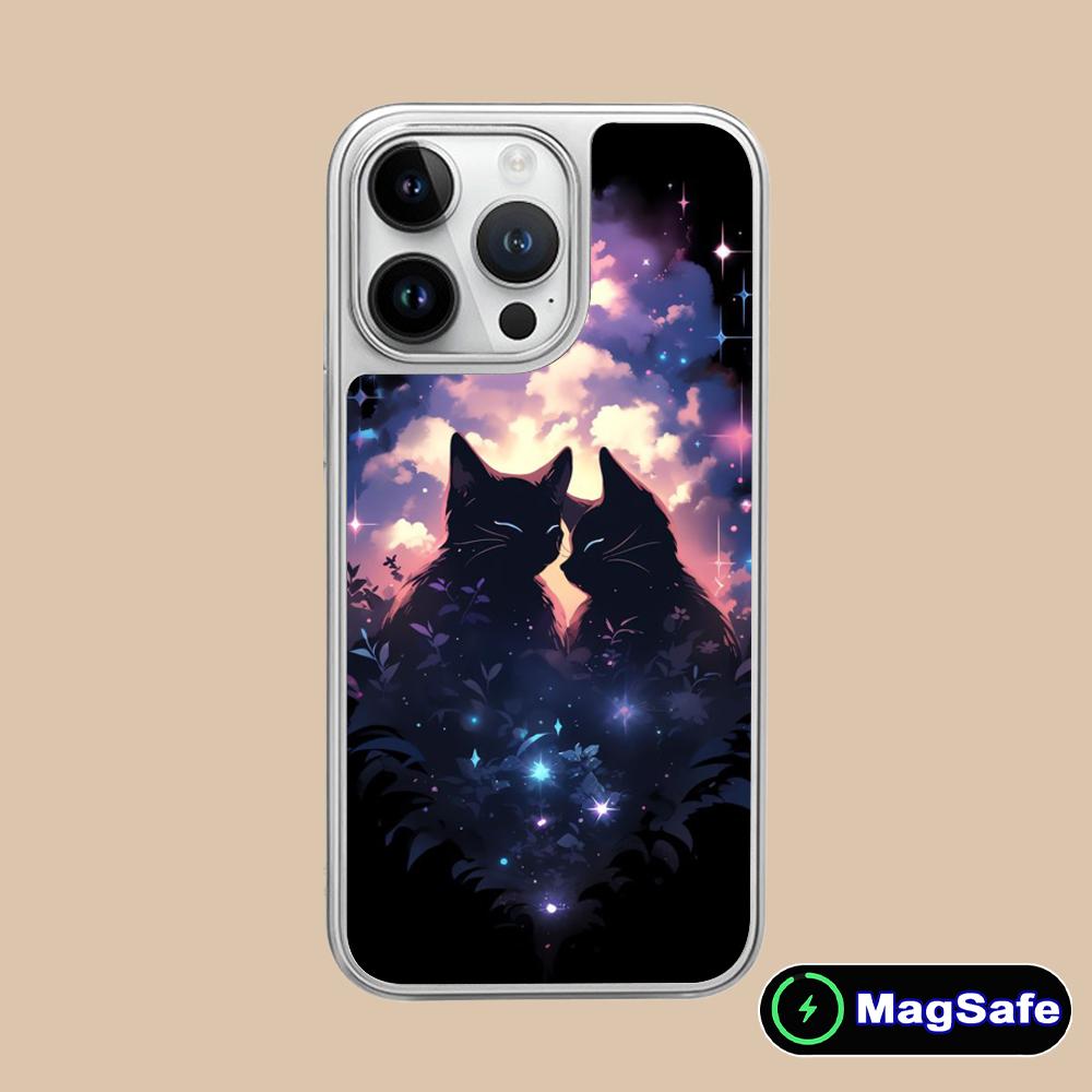 Luna Mond Katze Handyhülle für iPhone 17 16 15 14 13 12 11 Air Pro Max Plus Magsafe Silberbeschichtung Bunte Hülle Luxus