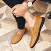 Hollow Out Bean Shoes Men's Breathable Casual Leather Shoes, Hand Punched Oversized Men's Shoes Trend