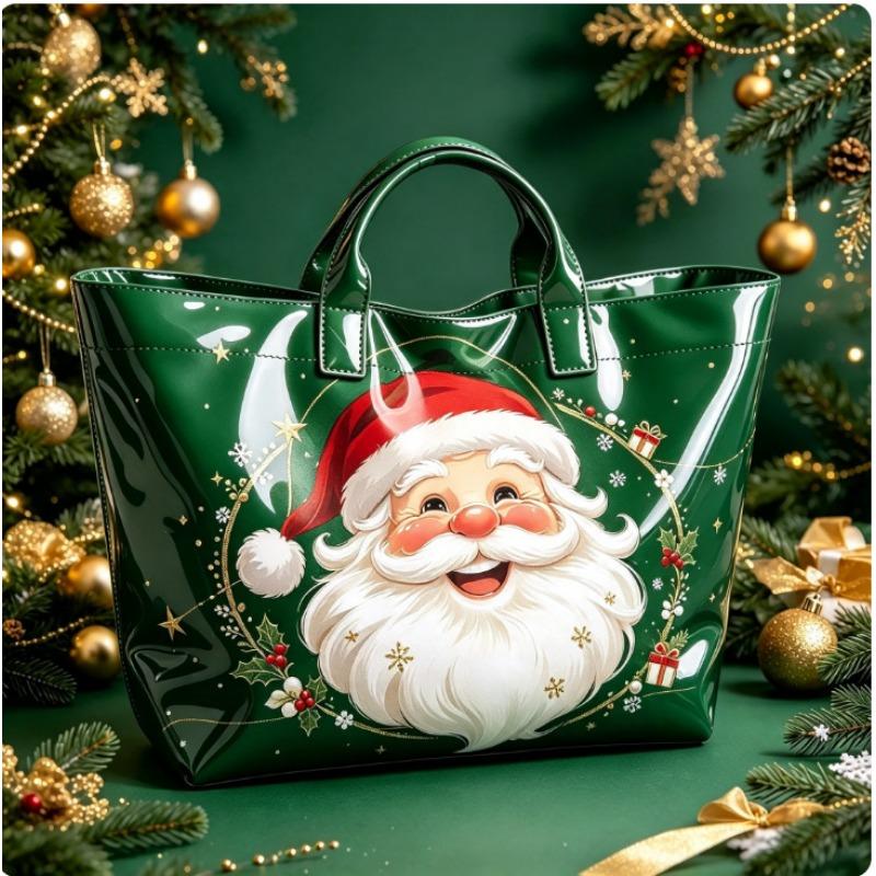 Christmas Printed PVC Waterproof Tote Bag Amazon European and American Women Commuter Shopping Handbag